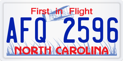 NC license plate AFQ2596