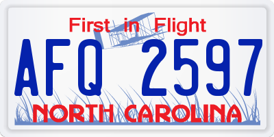 NC license plate AFQ2597