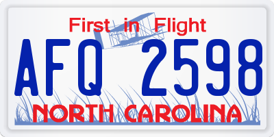 NC license plate AFQ2598