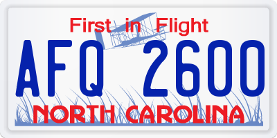 NC license plate AFQ2600
