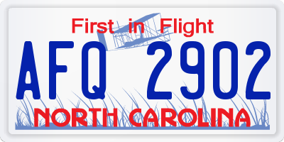 NC license plate AFQ2902