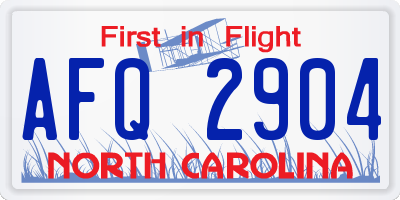 NC license plate AFQ2904