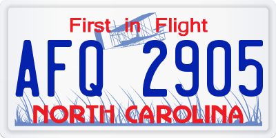 NC license plate AFQ2905