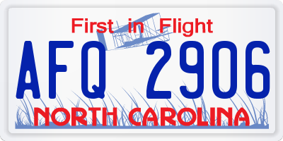 NC license plate AFQ2906
