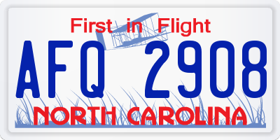NC license plate AFQ2908