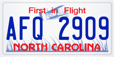 NC license plate AFQ2909