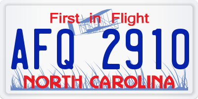 NC license plate AFQ2910