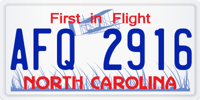 NC license plate AFQ2916
