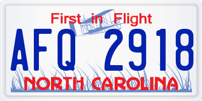 NC license plate AFQ2918