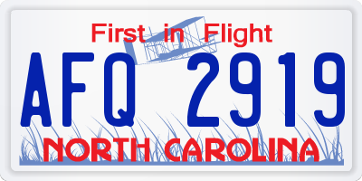 NC license plate AFQ2919