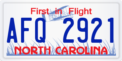 NC license plate AFQ2921