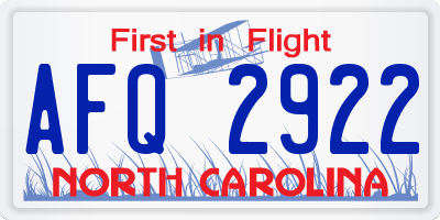 NC license plate AFQ2922