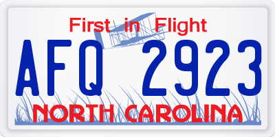 NC license plate AFQ2923