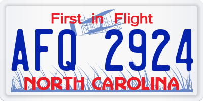 NC license plate AFQ2924