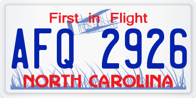 NC license plate AFQ2926
