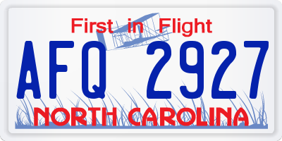 NC license plate AFQ2927
