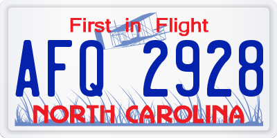 NC license plate AFQ2928