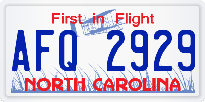 NC license plate AFQ2929