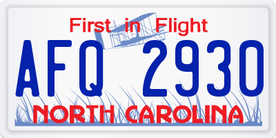 NC license plate AFQ2930