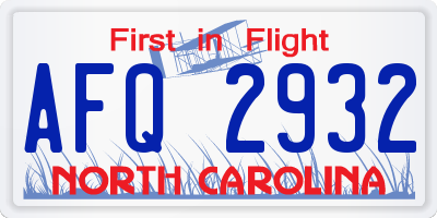 NC license plate AFQ2932