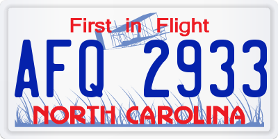 NC license plate AFQ2933