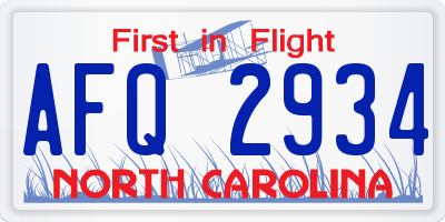 NC license plate AFQ2934