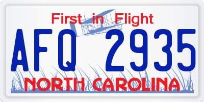 NC license plate AFQ2935