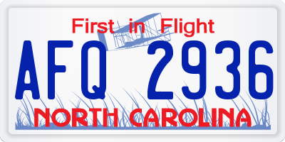 NC license plate AFQ2936