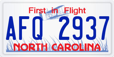 NC license plate AFQ2937