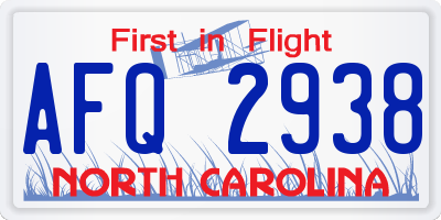 NC license plate AFQ2938