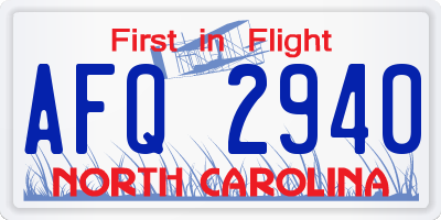 NC license plate AFQ2940