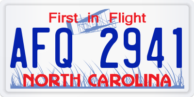 NC license plate AFQ2941
