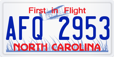 NC license plate AFQ2953