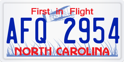 NC license plate AFQ2954