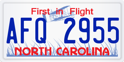 NC license plate AFQ2955