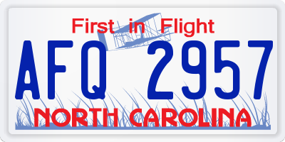 NC license plate AFQ2957