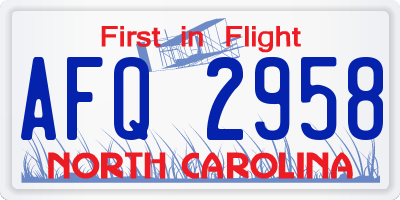 NC license plate AFQ2958