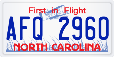 NC license plate AFQ2960
