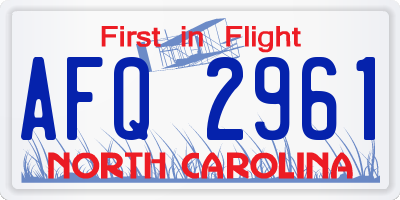 NC license plate AFQ2961
