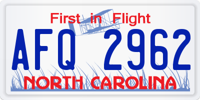 NC license plate AFQ2962