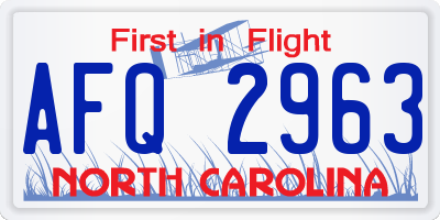 NC license plate AFQ2963