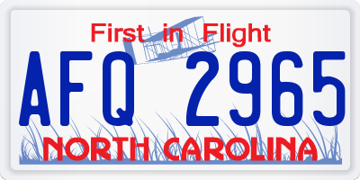 NC license plate AFQ2965