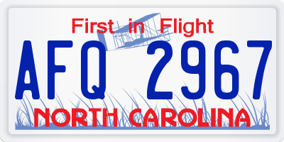 NC license plate AFQ2967