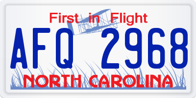 NC license plate AFQ2968