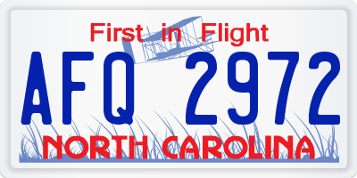 NC license plate AFQ2972