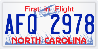NC license plate AFQ2978
