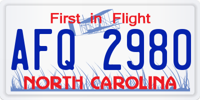 NC license plate AFQ2980
