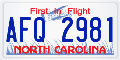 NC license plate AFQ2981