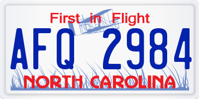 NC license plate AFQ2984