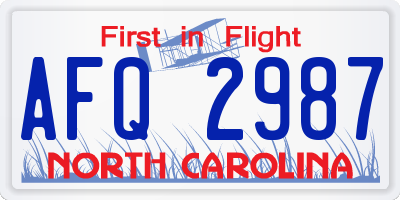 NC license plate AFQ2987